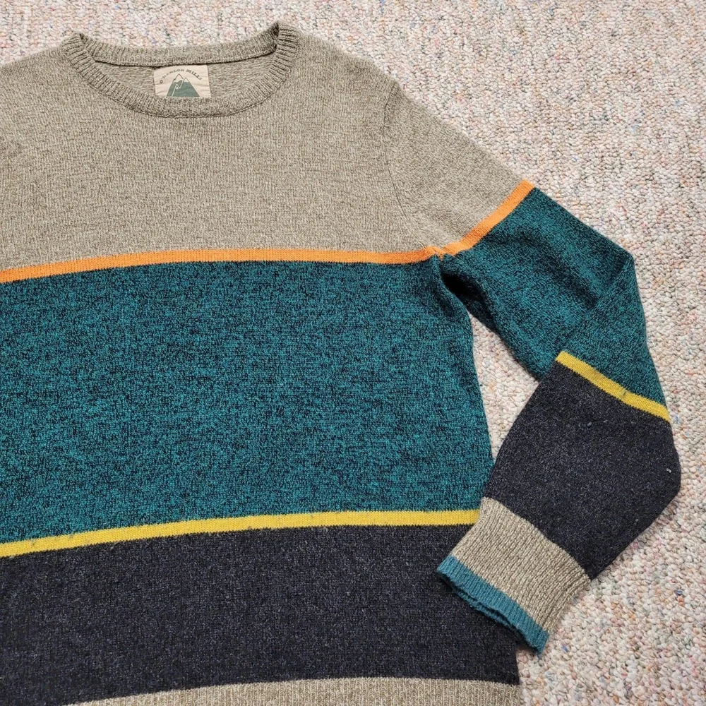 O'Hanlon Mills Sweater Men Large Multi Striped Crewneck Lambs Wool Blend Outdoor